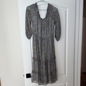Anthropologie Blue Floral Long Sleeve Dress